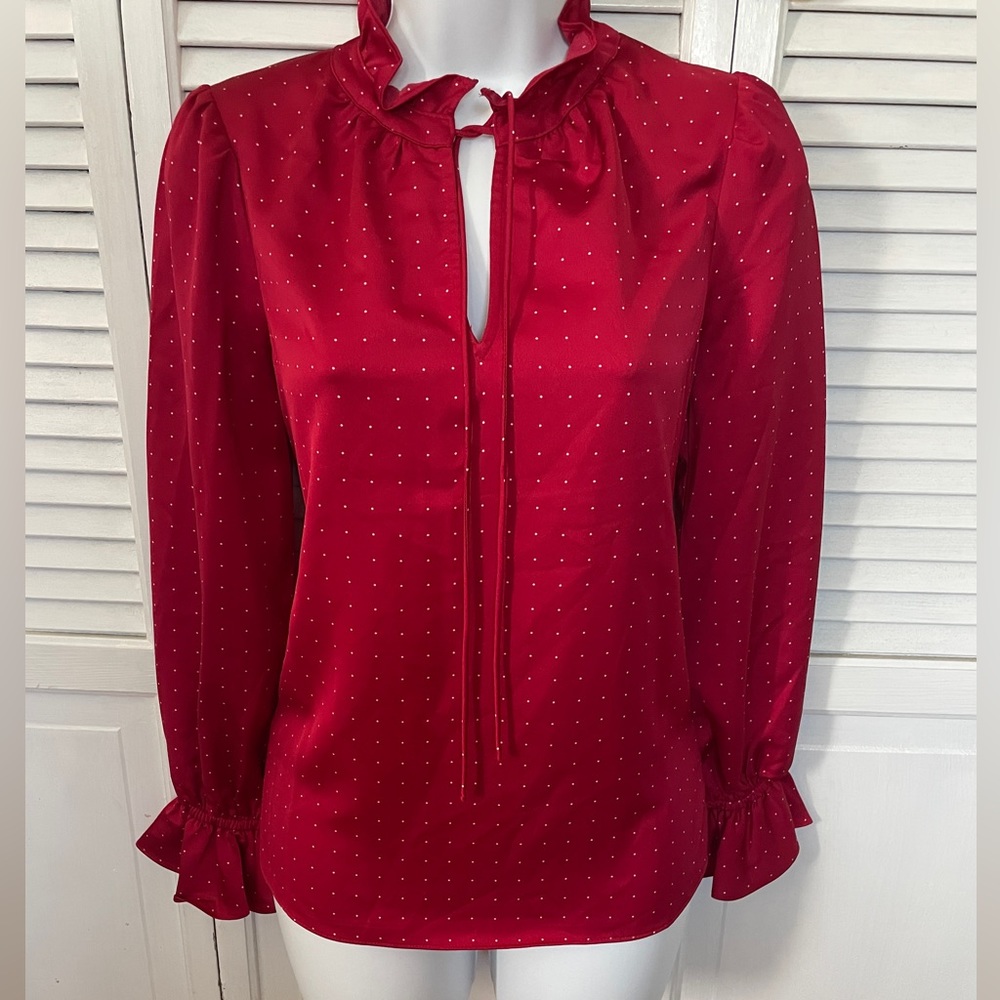 J.Crew Women's Red White Polka Dot Blouse XXS
